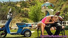 teen blonde sucks ebony stepdad's monster black cock then fucks outdoors