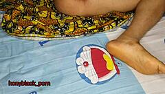 Housekeeper pounds madam bed pussy with huge homemade dildo pov