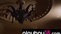 imagine classy babe kelley thompson slowly peeling off lingerie revealing those big boobs