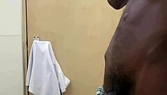 Monster black cock busts huge nut in public toilet!