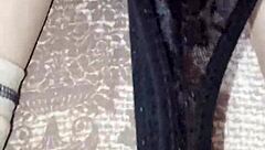 gretala rubs her thong all over those sexy ebony bare feet teasing