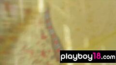 imagine classy babe kelley thompson slowly peeling off lingerie revealing those big boobs