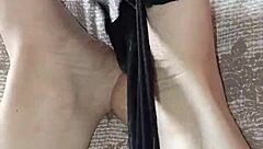 gretala rubs her thong all over those sexy ebony bare feet teasing