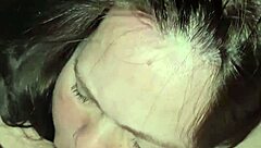 milf gives deep throat blowjob while playing with her tits