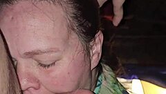 milf gives deep throat blowjob while playing with her tits