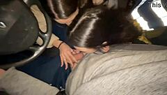 imagine two cute brunettes deepthroating monster cock in moving van