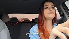 motorista de app catches passenger jerking off behind her flashes tits and fucks him raw in the car creampie finish
