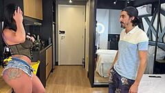 brazilian latina spreads her giant wet pussy and huge asshole for muscular neighbor's monster cock