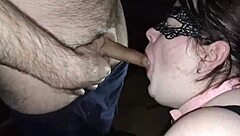 Slutty BBW turned cumdump at public bukkake gangbang party