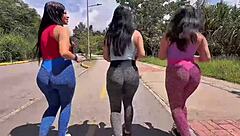 three sluts ride my cock anally in outdoor passion