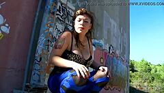 Busty bitch spreads legs wide on ATV as guy pounds her pussy hard outdoors