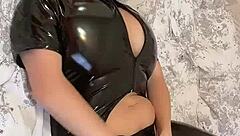 big natural tits latex covered kneading masturbation