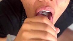 stepsis best friend brunette deepthroats my cock for tasty cum swallow