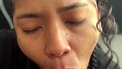 stepsis best friend brunette deepthroats my cock for tasty cum swallow