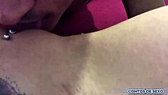 Brazilian Redhead's Pierced Big Ass Teased Through Sheer Lingerie