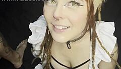 cute nerdy cat maid chokes on big cock deepthroat sloppy