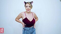 cosplay kitten fingers her wet pussy solo