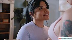 Busty shemale Blake Lovely bareback assfucks latina girlfriend