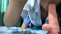 Why does mature student suck dildo like a whore?