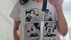 Maid's Bare Tits Swing While Washing Dishes Teasing Huge Cock