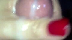 Red nails stroke out thick cum load