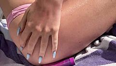 she oils him up poolside then takes him to the hotel for raw creampie sex