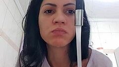 Maid's Bare Tits Swing While Washing Dishes Teasing Huge Cock