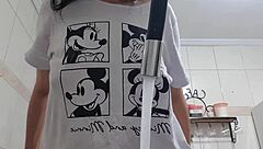 Maid's Bare Tits Swing While Washing Dishes Teasing Huge Cock