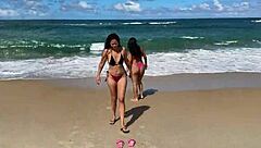 Two Hot Brazilian Brunettes Kiss and Play on Enseada dos Corais Beach Cabo PE