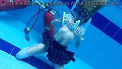 ashlee rose's big tits bounce in school skirt scuba dive