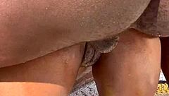 african couple bends over for big black cock creampie outdoors hairy pussy filled