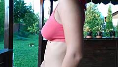 stripping outdoors shows off my teen cameltoe perfectly