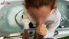 client demands receptionist bathes then drops to suck his throbbing cock 💦🛁