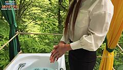 client demands receptionist bathes then drops to suck his throbbing cock 💦🛁