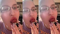 girl with GLASSES fucks in ASMR vampire teeth lollipop fetish play