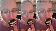 girl with GLASSES fucks in ASMR vampire teeth lollipop fetish play