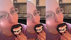 girl with GLASSES fucks in ASMR vampire teeth lollipop fetish play