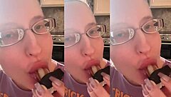 girl with GLASSES fucks in ASMR vampire teeth lollipop fetish play