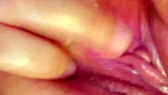 Latina Fingers Huge Wet Clit and Pussy Lips in Extreme Close-Up