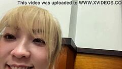 Asian Bookworm Fingers Pussy Desperately in Library Beside Stranger
