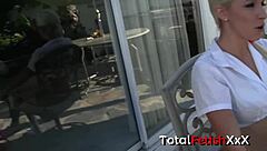 stevie shae teases with tongue on guy's rear playfully