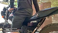 man straps rocketman toy to motorbike shakes from public orgasm!