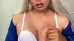 the hot cheerleader transsexual shows off her curves in casual fun