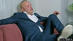 sexy teacher in lingerie rides student's monster cock cowgirl in office