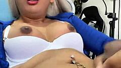 the hot cheerleader transsexual shows off her curves in casual fun