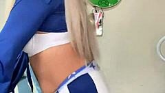 the hot cheerleader transsexual shows off her curves in casual fun