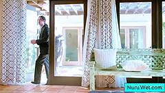 Sexy big tit blonde masseuse lauren phillips demos nuru massage on david lee