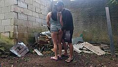 banging that cute latina teen's tight pussy bareback outdoors at the farm party behind the barn