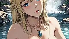 princess peach swims in lake waterfall ai animation