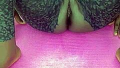 early mornin ebony milf workout got me spreadin her shaved pussy n feet voyeur style uh